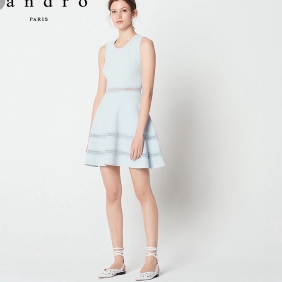 Sandro Paris Agatha A line Spring dress pale blue soft new with tags - Picture 1 of 10